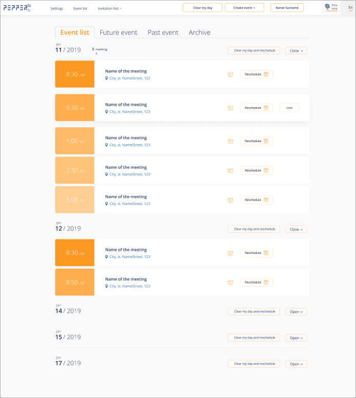 Event list
